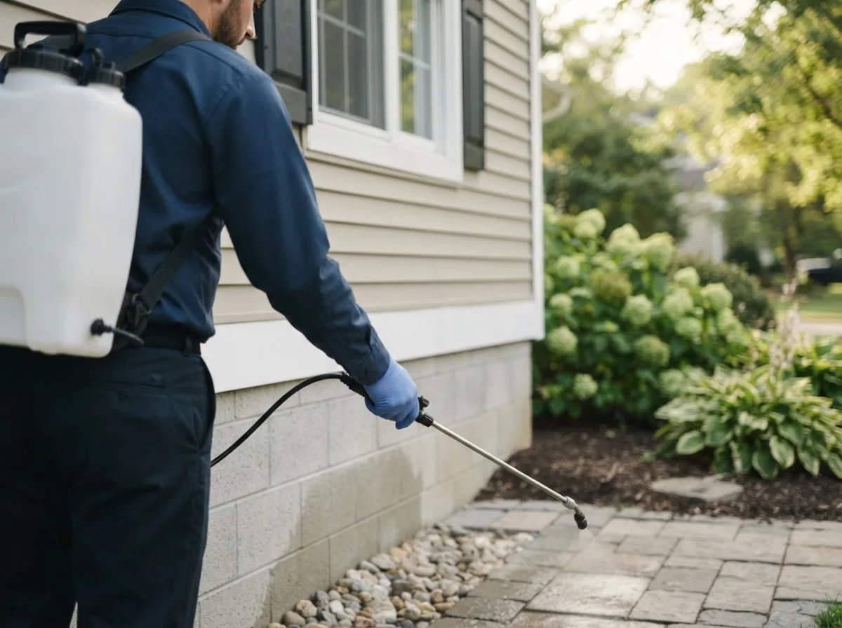 Pest control technician inspecting a home in Purchase, NY